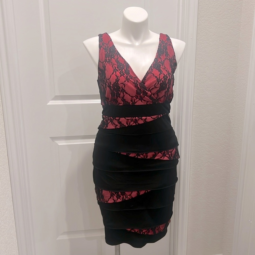Bodycon Pink and Black with Lace Dress